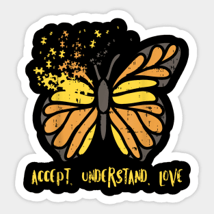 Accept Understand Love Butterfly Autism Awareness Sticker